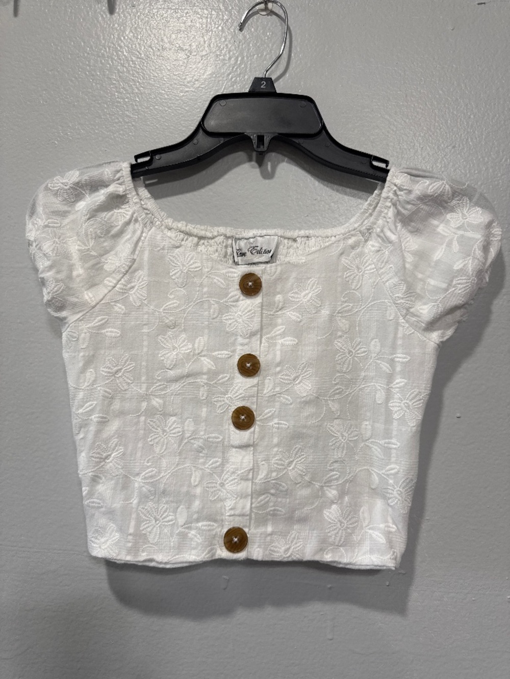 Rare edition White Cropped Top Girls 10-12 Smocked Back Beachy Casual